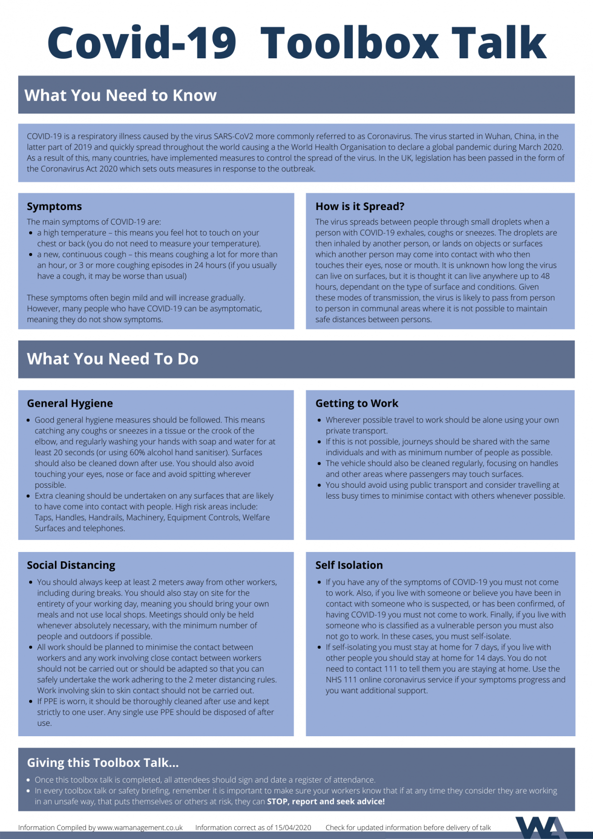 Covid19 Toolbox Talk Update